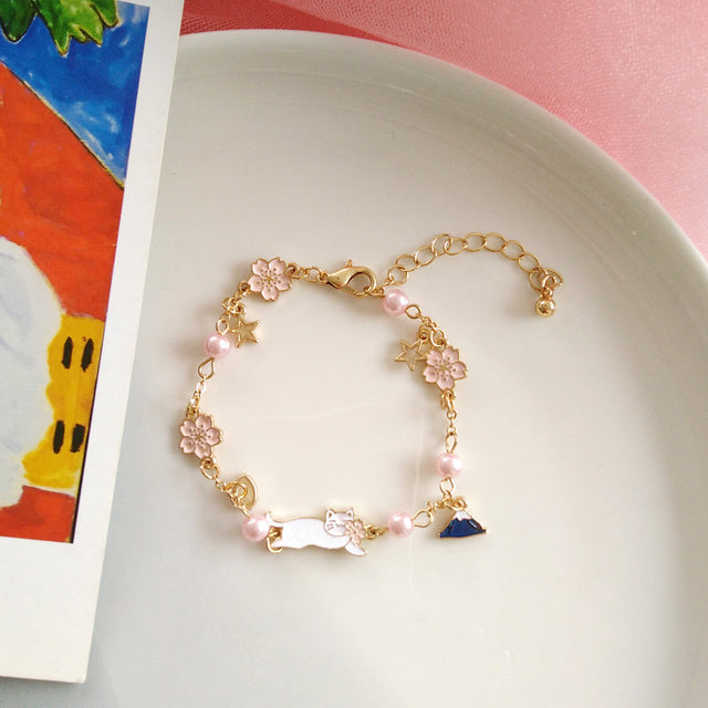 Japan Korea Star Moon Bracelet For Women Fashion Crystal Pearl Chain Jewelry