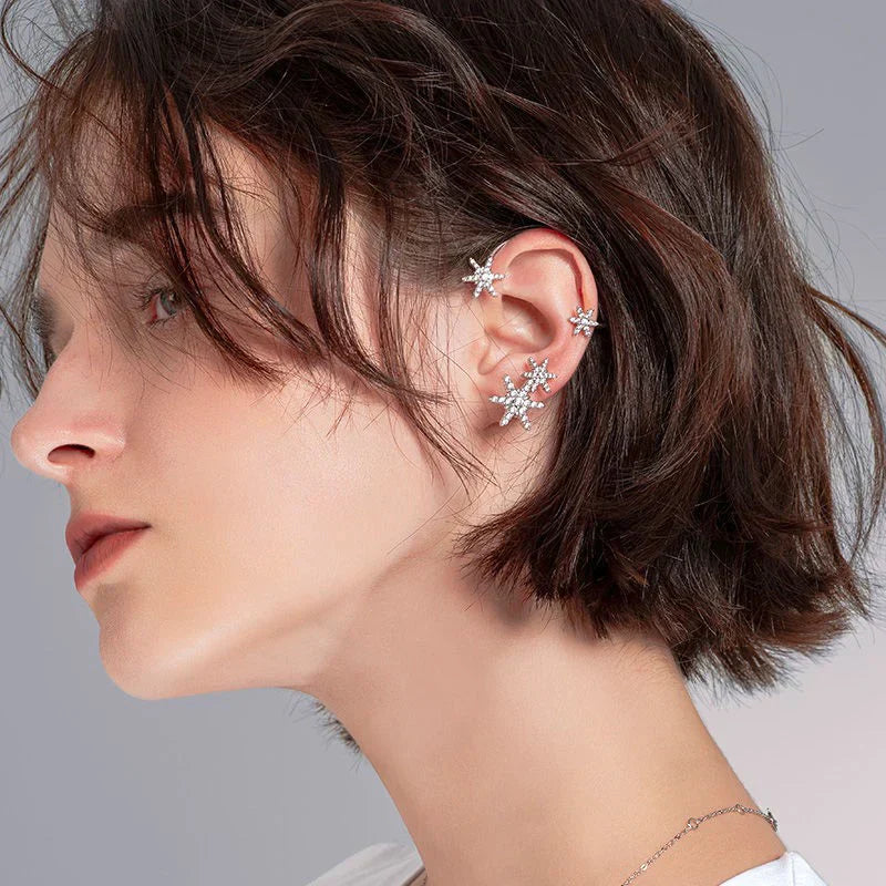 Delicate Snowflake Ear Cuff – Lightweight Silver and Gold Finish Earrings
